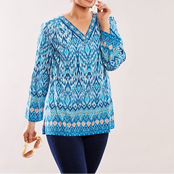 Belle by Kim Gravel ikat print v-neck blouse - Picture 10 of 11